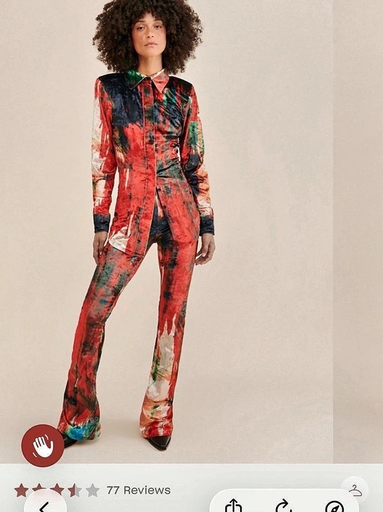 Rendoll Pants - Rendoll Santana Velvet Trousers Abstract Red & Black Flare Pants US 6 Excellent